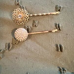 Gold Hair Pins with Rhinestone Accents